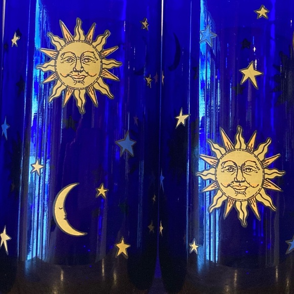 RARE Vintage Libbey Cobalt Blue Celestial Tumblers Sun Moon Stars Glass set of 4 - Picture 10 of 12